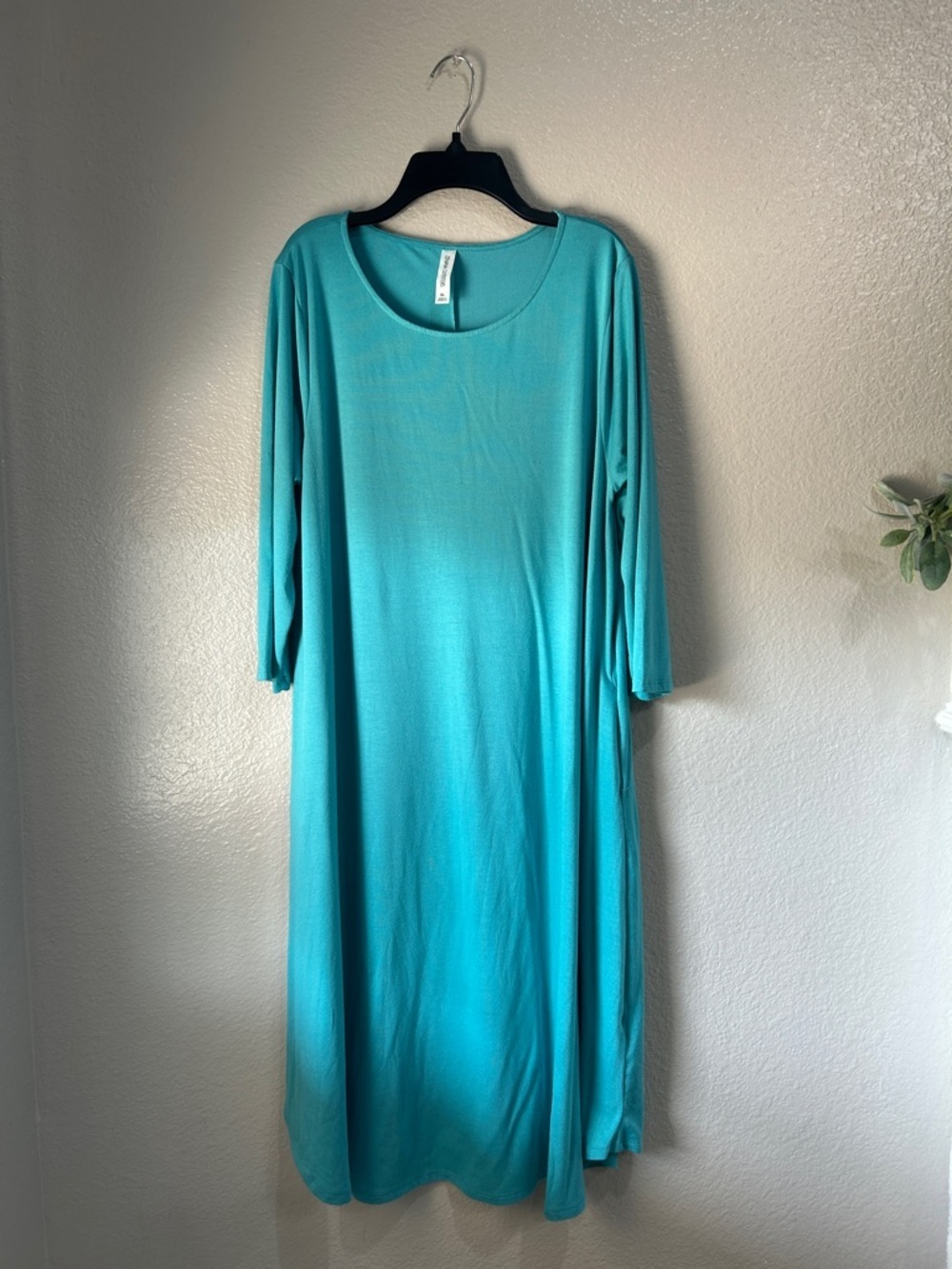 Zenana Outfitters Turquoise Scoop Neck Midi Dress Sz XL 3/4 Sleeve Casual TC0348